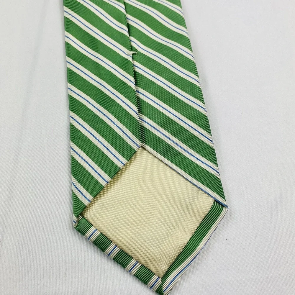 DORMEUIL Paris Green White‎ Striped Pure Silk Tie Size 3.75